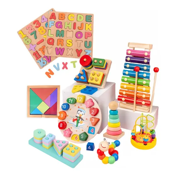 Pack 10 Juguetes Didácticos De Madera Para Niños Montessori Color Variado