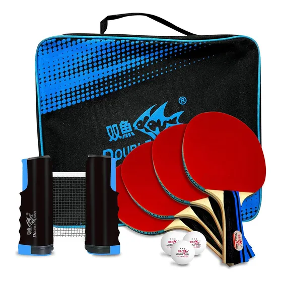 Double Fish Ping Pong Paddle Set Of 4, 6 Ping Pong Balls ...