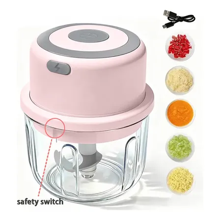Mini Picadora Eléctrica Usb Recargable 450 Ml Rosa