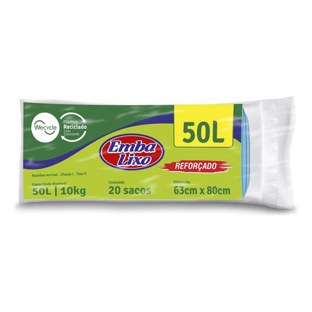 Saco De Lixo 50 Litros Reforçado Azul Wecycle 20 Unidades Saco De Lixo 50 Litros Reforçado Azul Wecycle 20 Unidades