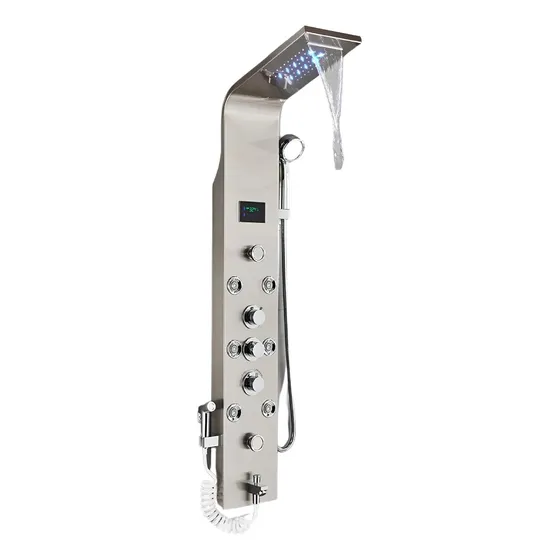 Ducha Vertical Spa Inox Hidromassagem E Cascata Led 5 Modos