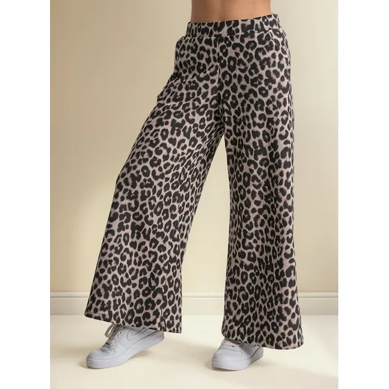 Palazzo Animal Print Con Bolsillos Corderoy Felizfem