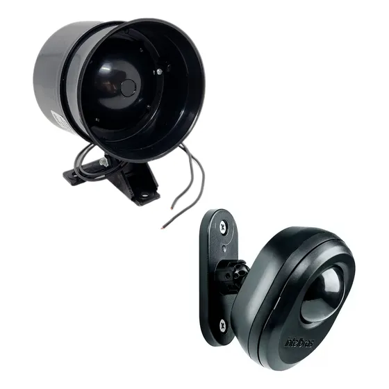 Kit Sirene Sensor De Presença Preto Bivolt 110v 220v Alarme