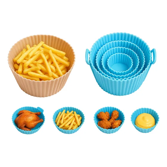 Set X6 Bandejas De Silicona Y Set X100 Papel Para Air Fryer