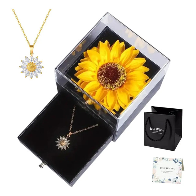 Presente Dia Dos Namorados Girasol Eterno + Colar Cravejado Girassol