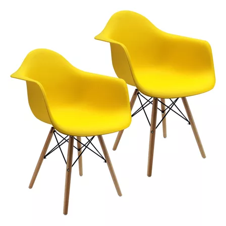 Kit 2 Sillas Eames Con Brazos Para Comedor, Restaurante. Estructura de la silla Amarillo