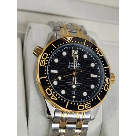 Relogio Masculino Omega 300m Diver Seamaster Automático Aço Prata E Dourada Preto Com Dourado Preta