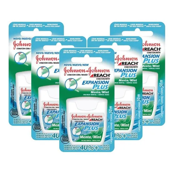Kit Com 5 Fio Dental J&j Reach Expansion Plus Menta 50m
