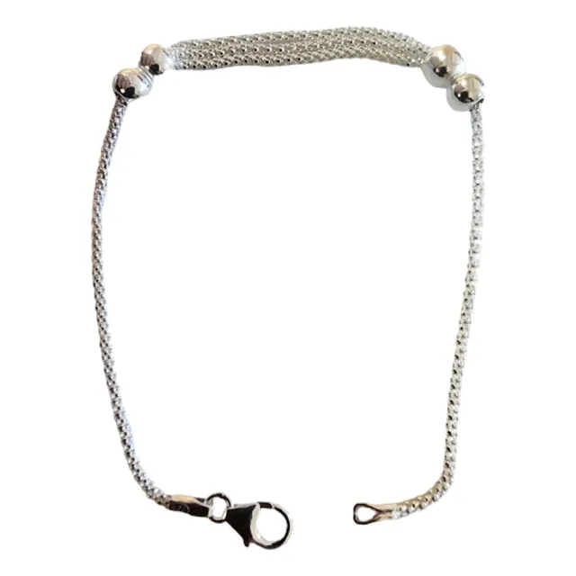 Pulsera Plata 925 Doble Cadena Con 4 Bolitas Mujer Italiana