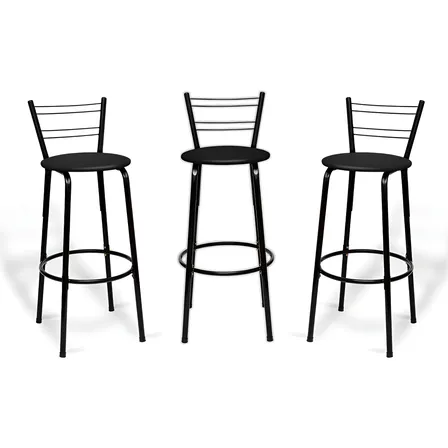 Kit Banqueta Alta Ideal Para Cozinha Balcão Bar Area Gourmet Flórida Preta Aço C/ Encosto Cadeira Banco Alto Estrutra Preta