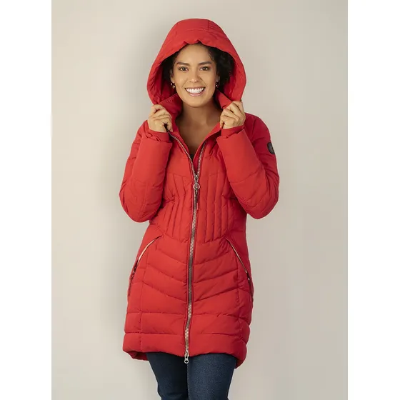 Chamarra Mujer Pol7088 Larga Capitonada Gorro Greenlander