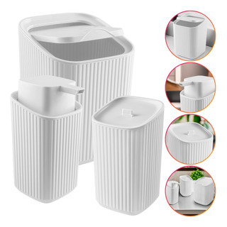 Kit Banheiro Lixeira Porta Algodão Dispenser 3 Peças Lavabo Kit Banheiro Lixeira Porta Algodão Dispenser 3 Peças Lavabo