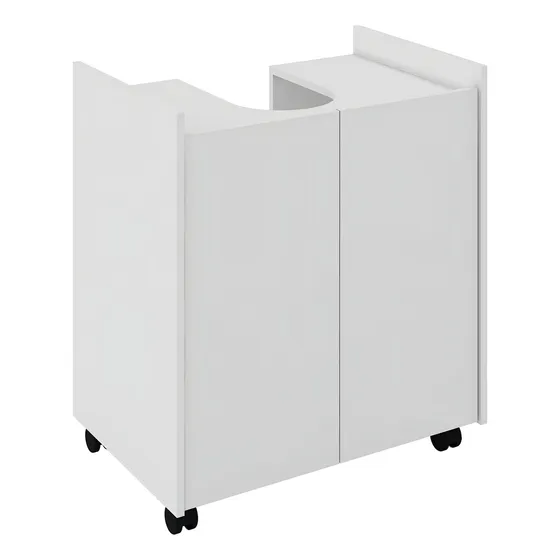 CASA JD Eccos Gabinete Para Banheiro Pia De Coluna Com Porta E Rodinhas Cor Branco