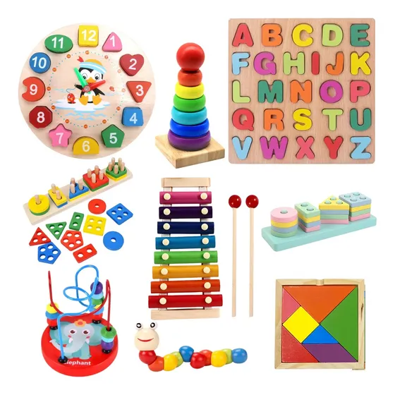 Juguetes Didácticos De Madera Para Niños Montessori Pack 10 Color Multicolor