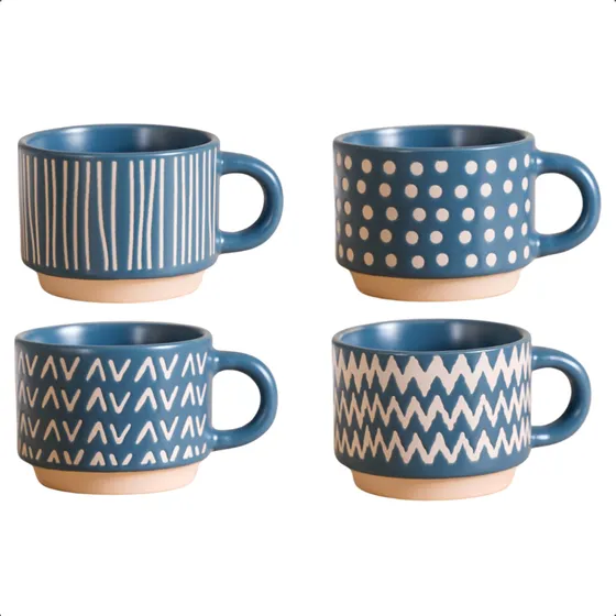 X4 Tazas De Cerámica Para Café Té Color Azul