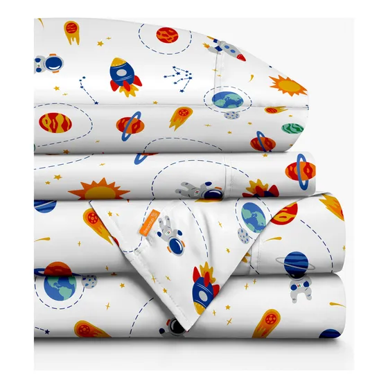 Juego De Sábanas Individual Infantiles Dreamlab Kids. Tela Suave, Diseño Espacio, Planetas, Astronauta. Estampado Para Niños. 3 Piezas | Hipoalergénicas, Tela Certificada Oeko-tex Standard 100