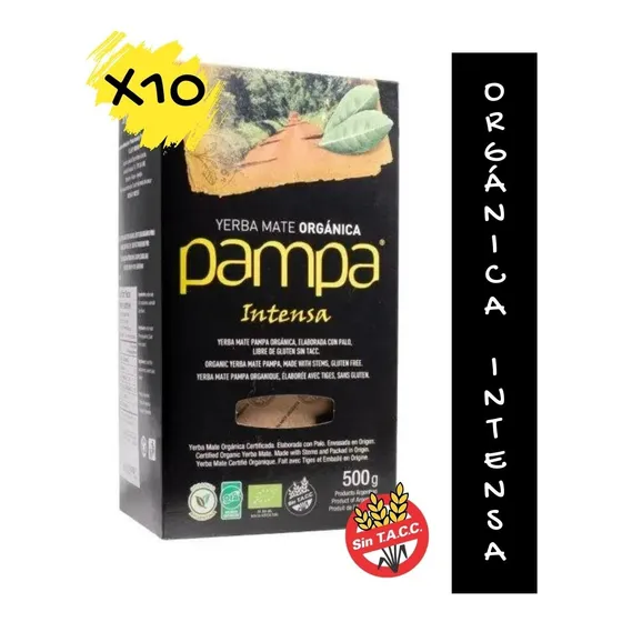 Yerba Orgánica Mate Pampa Intensa 500gr Certificada Pack X10