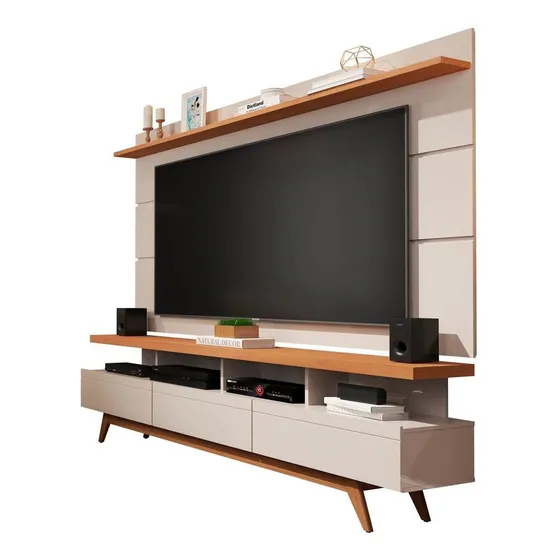 Rack Com Painel Vivare Wood 180 Offwhite Com Nature - Germai Cor Off White com Nature