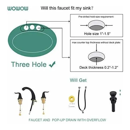 Wowow Grifo Baño Generalizado 3 Agujero Negro 8 Centro