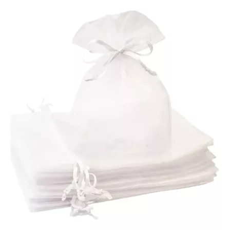 100 Saquinhos Organza Branco Transparente - Medida 10x15