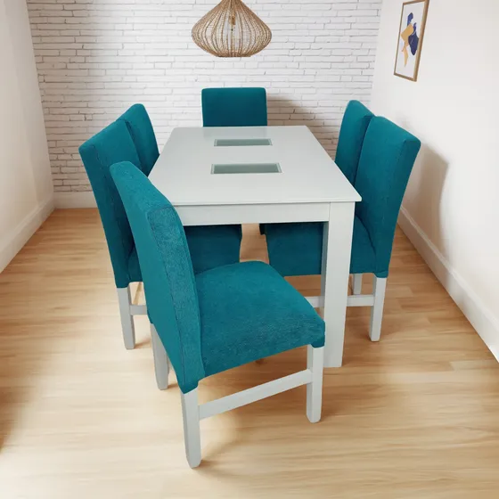Juego De Comedor, Mesa Extensible+ 6 Sillas Refo En Chenille