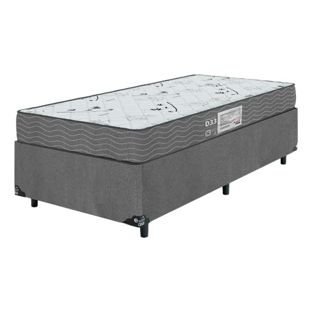 Cama Box Solteiro + Colchão D33 One Face - Suede Cinza Cama Box Solteiro + Colchão D33 One Face - Suede Cinza
