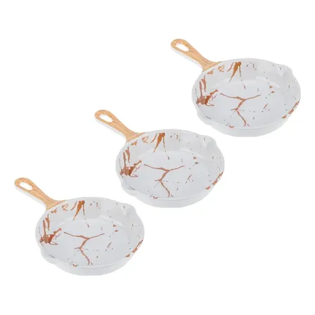 Kit Três Frigideiras De Melamina Marmorizada C/ Bicos Weck Branco
