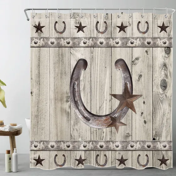 Cortina Ducha Baño Western Texa Star Estrella Rustica Granja