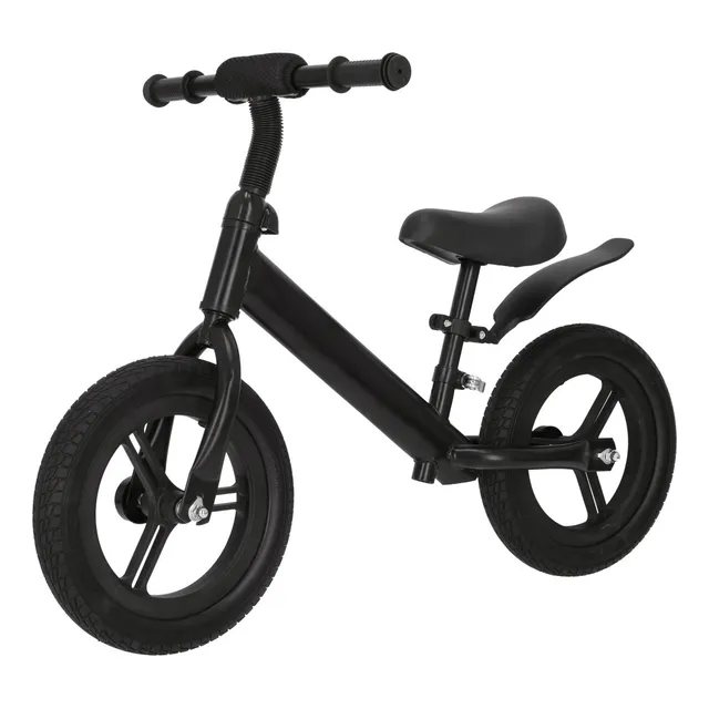 Bicicleta De Equilibrio Ajustable, Rueda Neumática Duradera, Entrenadora Montable Niños Sin Pedales 12'' Mini Mundo Color Negro