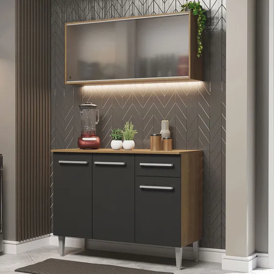 Cocina Integral Completa Modular Madesa Emilly con Pies Color Marrón/Negro