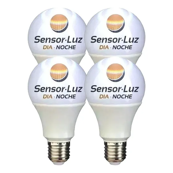 Pack X 4 Lámpara Led 11w Sensor Dia Noche Cálida Baw