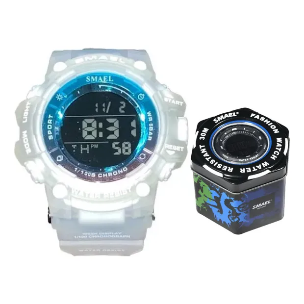 Reloj Deportivo Smael 8046 Blanco Traslucido Cronometro 50m