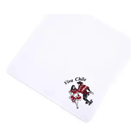 Pañuelo Blancos Bordado Viva Chile Baile Cueca