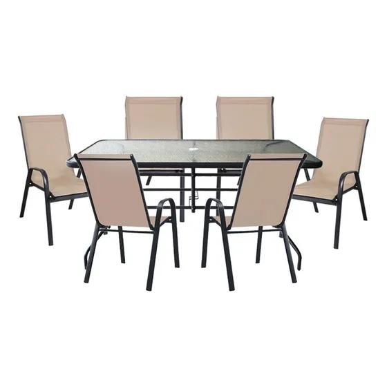 Juego Jardín Exterior Mesa Con 6 Sillas Balcón Patio Piscina Estructura Gris Oscuro