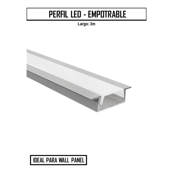 Perfil Led Empotrable - Para Wall Panel (3m)
