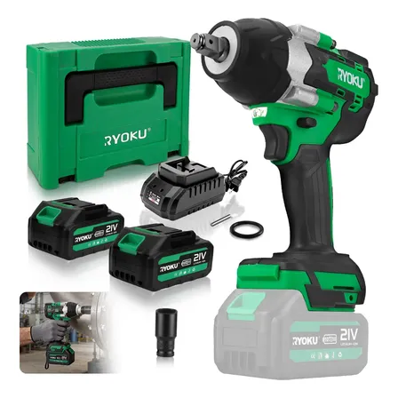 Chave De Impacto Brushless 700nm 2 Baterias Ryoku Com Maleta Verde 127/220v