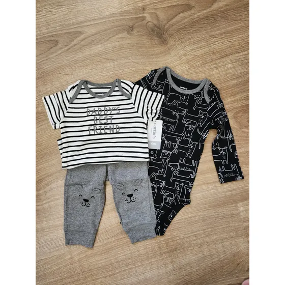 Conjunto 3 Pzas Niño Motivo Perritos Talla 6m,9m Y 12m