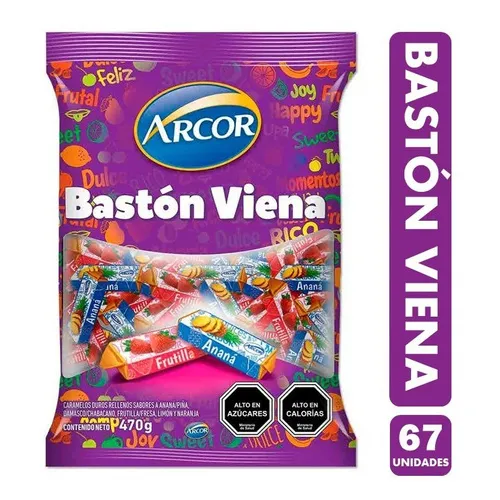 Caramelos Arcor bastón viena sabor frutas 470g