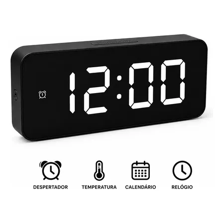 Relógio Digital LED de Mesa com Despertador
