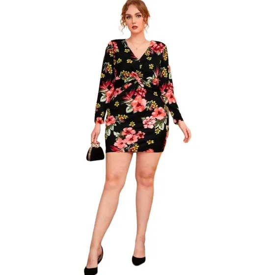 Vestido Manga Larga Con Estampado Floral 1xl (14)