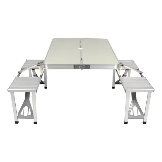 Mesa Camping Dobrável Alumínio Maleta 4 Bancos Shark Blue