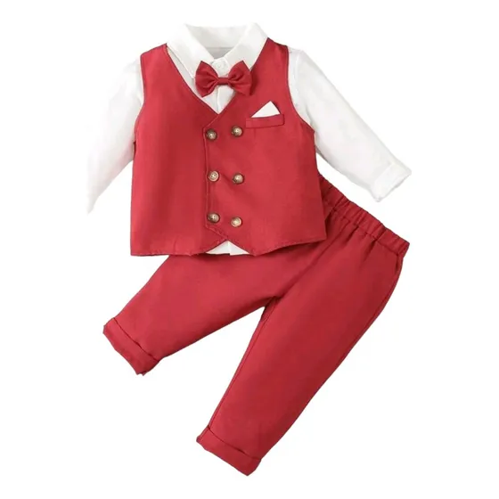 Traje Bebe Fiesta, Cumpleaños, Matrimonio Color Rojo 3pcs