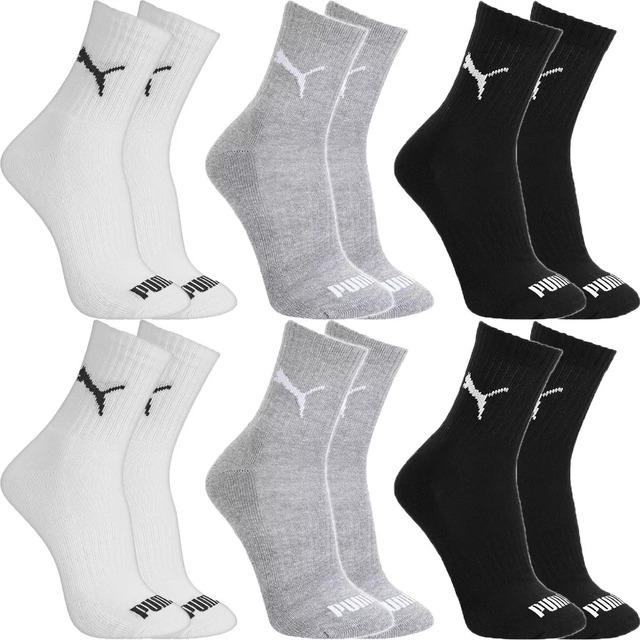 6 Pares Meias Puma Cano Médio Alto Atoalhada Academia Sport