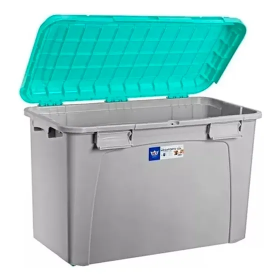Caja Organizadora Baul Con Ruedas Almacenamiento 123 Lts Gris Con Tapa Turquesa