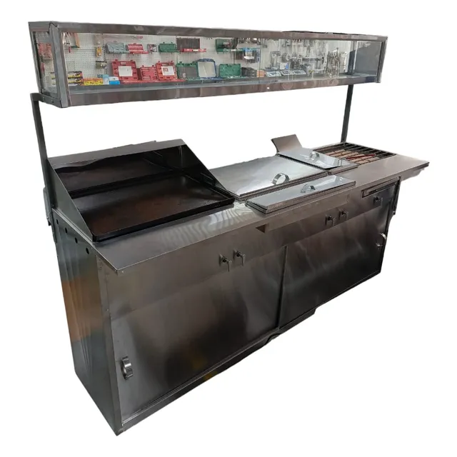 Carro De Perros Calientes A Gas Con Plancha Freidora Grill