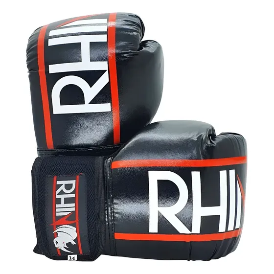Luva De Boxe Muaythai Rhino Profissional Tamanho 12oz - Boxing Treino Saco de pancada Academia Competição Mão Força Unissex Cor Preto