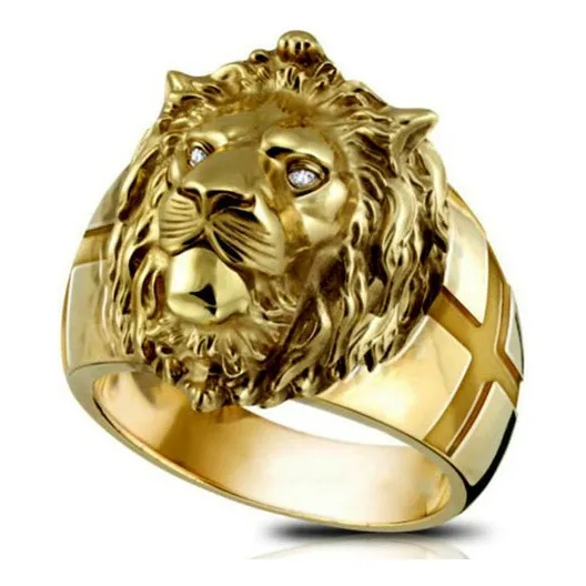 Anillo De Hombre Con Cabeza De León De Oro [u]