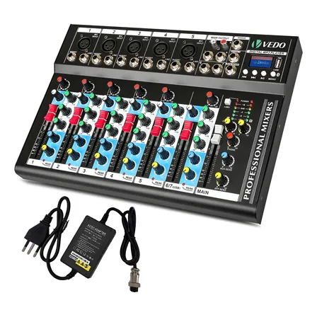 Mesa De Som 7 Canais Bluetooth Usb Mixer Mp3 Playe Digital 110v/220v