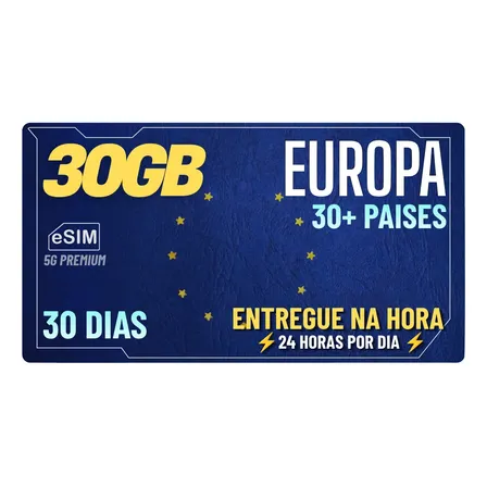 Chip Europa 30gb 30 Dias 34 Paises Entrega Instantânea 24hrs 5g (chip Virtual)