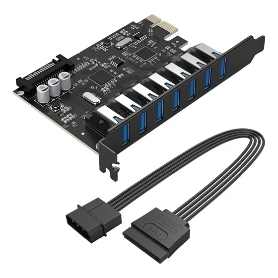Placa Expansão Pci-e 3.0 X1 Usb 3.0 Hub 7 Portas Cabo Molex